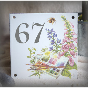 Numéro de rue émaillé décor Palette 15x15cm