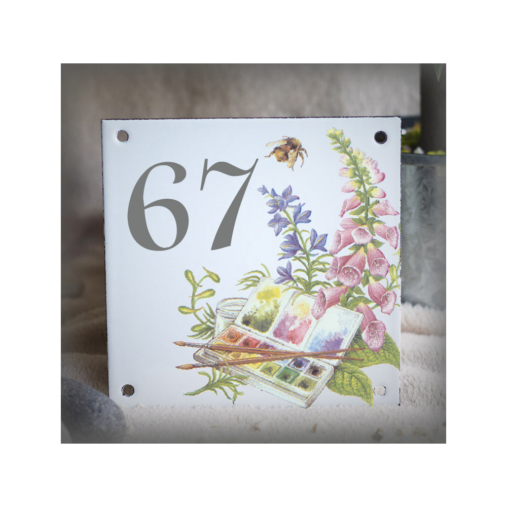 Numéro de rue émaillé décor Palette 15x15cm