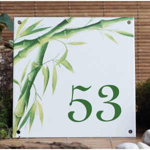 Numéro de rue émaillé décor Bambous 15x15cm