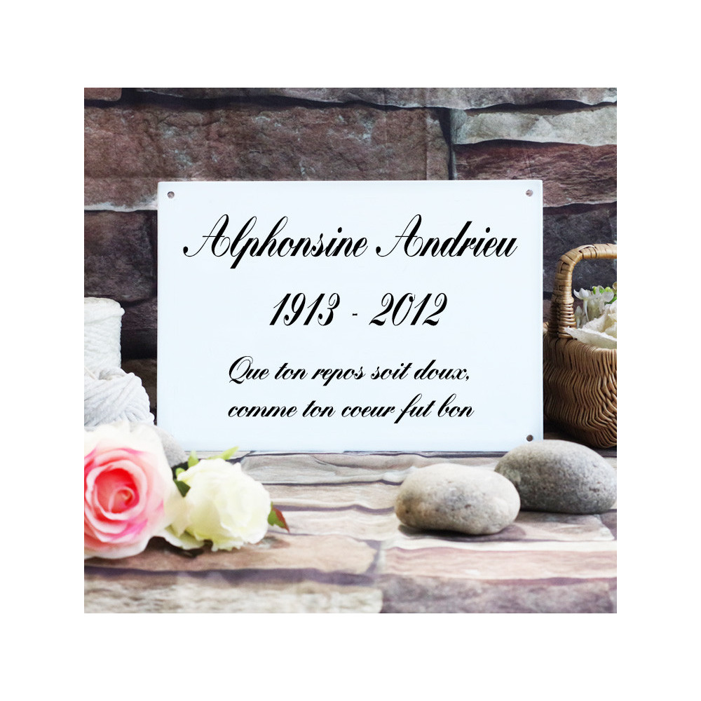 Plaque funéraire rectangulaire émaillée 28,5x20 cm - Personnalisable