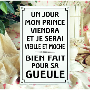 Plaque Émaillée Humoristique « Mon Prince Viendra » - Deco Vintage
