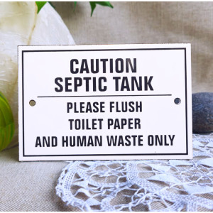 Plaque émaillée "Caution Septic Tank" - Signalisation toilettes 15x10cm