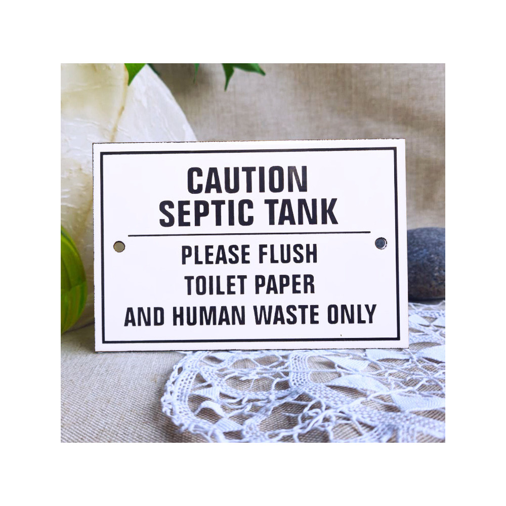 Plaque émaillée "Caution Septic Tank" - Signalisation toilettes 15x10cm