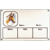 Plaque Box Chevaux émaillée blanc liseré et texte marron décor Joly Jumper 14x23cm