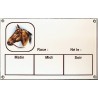 Plaque Box Chevaux émaillée blanc liseré et texte marron décor Capitaine 14x23cm
