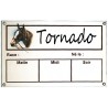 Plaque Box Chevaux émaillée blanc liseré et texte marron décor Tornado 14x23cm