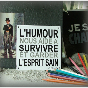 Plaque émaillée "L'humour nous aide à survivre"