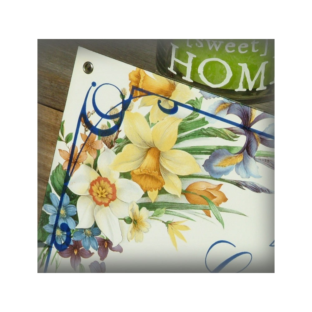 Plaque de Maison décor bouquet varié fond blanc 30x20cm
