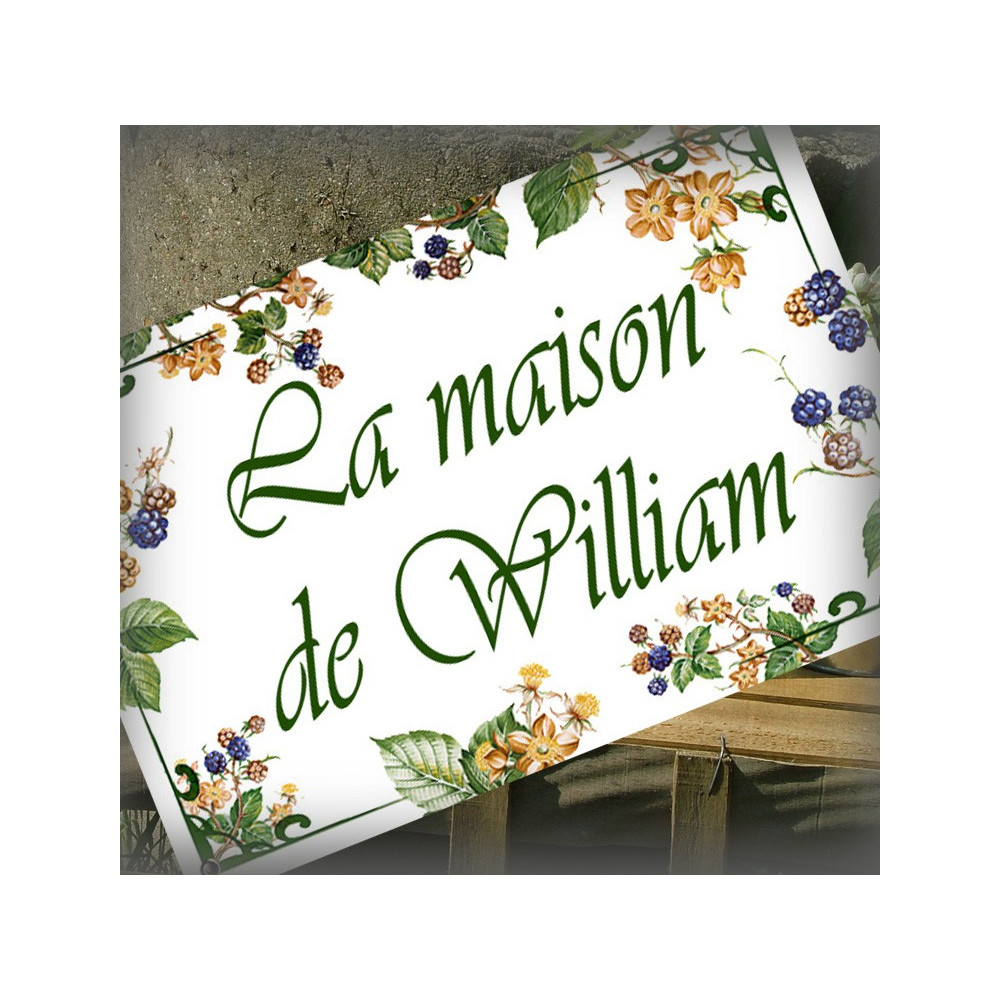 Enamel Home plate 12x8in blackberries decor with your text and deco net