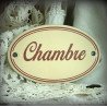 plaque ovale émaillée ivoire texte marron double filet : Chambre
