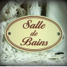 plaque ovale émaillée ivoire texte marron double filet : Salle de Bains
