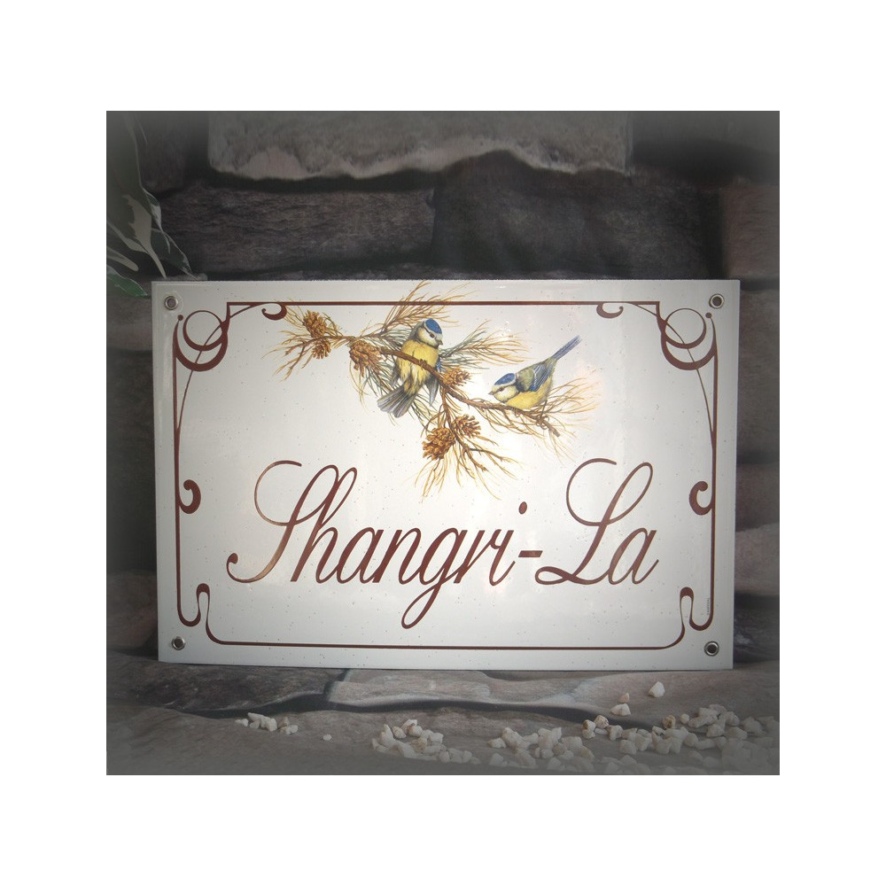 Gres Enamel plate 12x8in blue tits decor english text