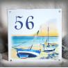 Street Number enamelled Sailboats decoration 6x6in