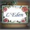 Enamel house plate Roses décor Corsiva font
