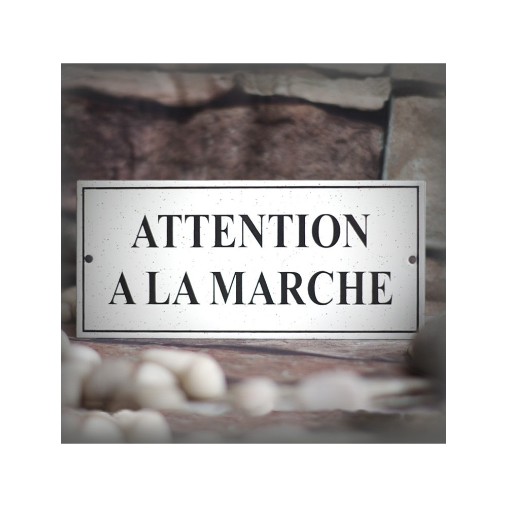 Plaque émail gres "Attention à la marche" 22x10cm
