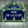 Plaque émaillée "Paris" - Rue de la Clef + 3 crochets