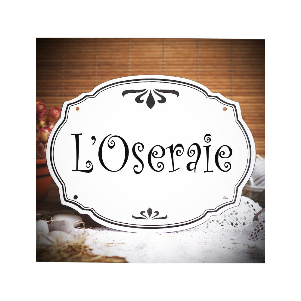 Plaque de famille en émail blanc police CURLZ