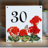 Numéro de rue émaillé décor Géranium 15x15cm