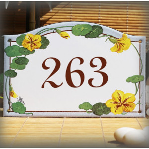 Street Number enamelled Nasturtiums decor 5,2x8in