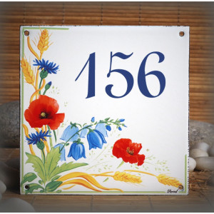 Street Number enamelled Poppies decoration 6x6in