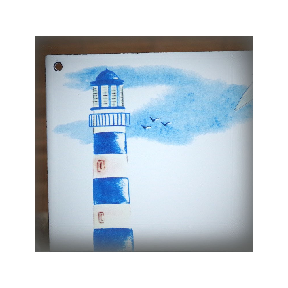 Numéro de rue émaillé décor Phare bleu 15x15cm