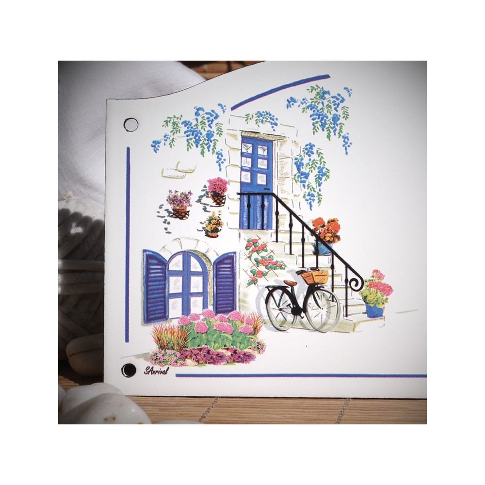 Numéro de rue émaillé décor Volets Bleus 13,5x20cm