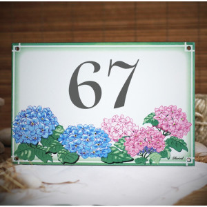 Numéro de maison émaillée décor HORTENSIAS
