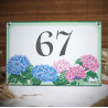 House number plate enamelled HYDRANGEAS decoration