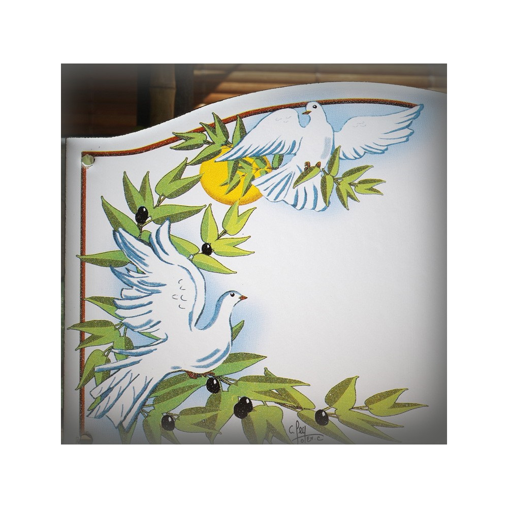 home sign enamelled Doves decor 5,2x8in