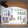 Plaque de Maison émaillé décor Volets bleus 13,5x20cm