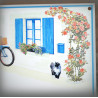 House name sign enamelled Blue shutters and rosebush decoration
