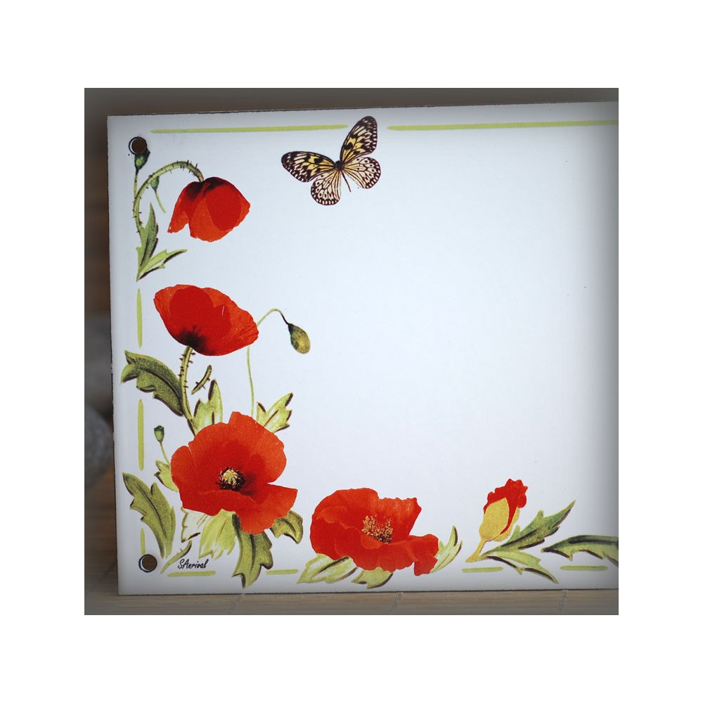 Numéro de maison émaillée décor Coquelicots
