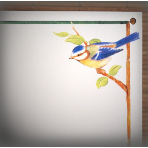 Numéro de maison émaillée décor Coquelicots et mésange