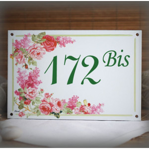 Numéro de maison émaillée décor Roses et pois de senteur