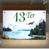 House number plate enamelled Mountain decoration