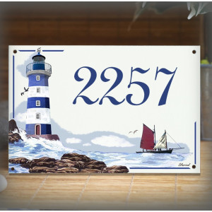 Numéro de maison émaillée décor Phare