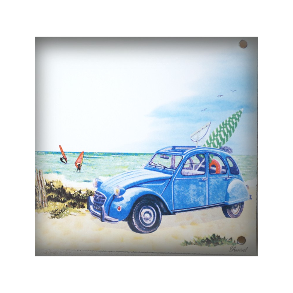 Numéro de maison émaillée décor 2CV