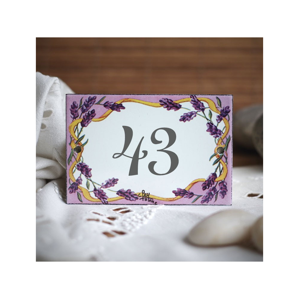 Numéro de rue émaillé décor Lavandes 10,5x7cm