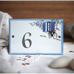 Numéro de rue émaillé décor Volets bleus 10,5x7cm