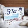 House Number sign enamelled Blue Lighthouse decor 4,2x2,8in