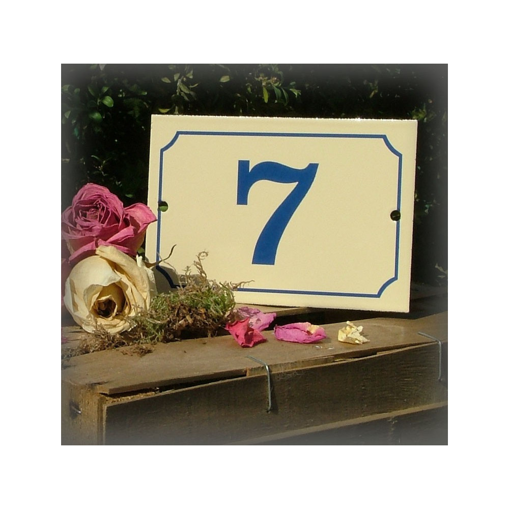 Numéro bleu émail ivoire 15x10cm