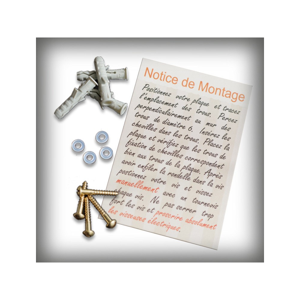 kit 4 vis + 4 chevilles + 4 rondelles + notice de montage