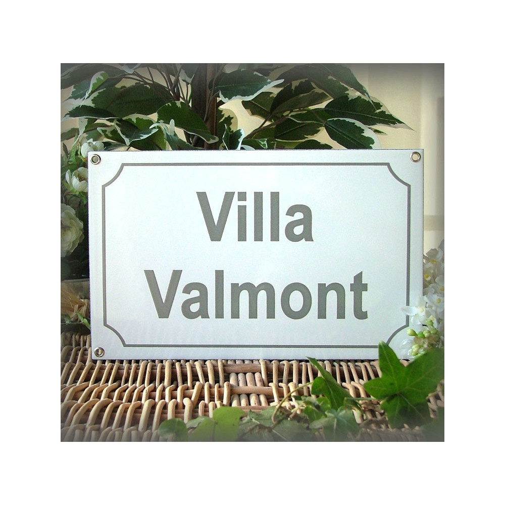 Plaque émaillée personnalisée blanc 23x14cm - filet et police au choix