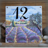 Numéro de rue émaillé : décor Lavande, 15x15cm
