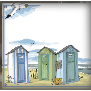 Numéro de maison émaillée décor Cabines de plage