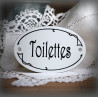 Plaque ovale de porte texte noir sur émail blanc : Toilettes