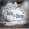 Plaque ovale de porte texte noir sur émail blanc : salle de bains