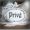 Plaque ovale de porte texte noir sur émail blanc : Privé