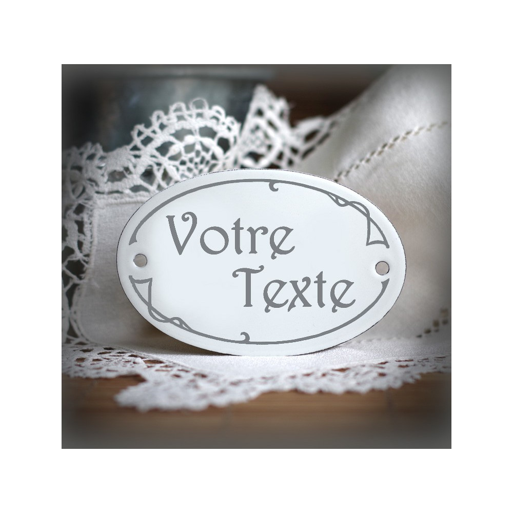 White enamel oval plate customized with your text