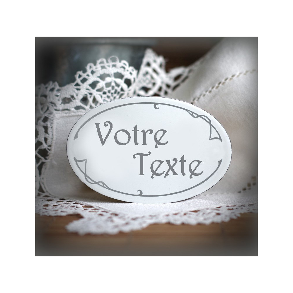 Plaque ovale émail blanc personnalisé avec votre texte